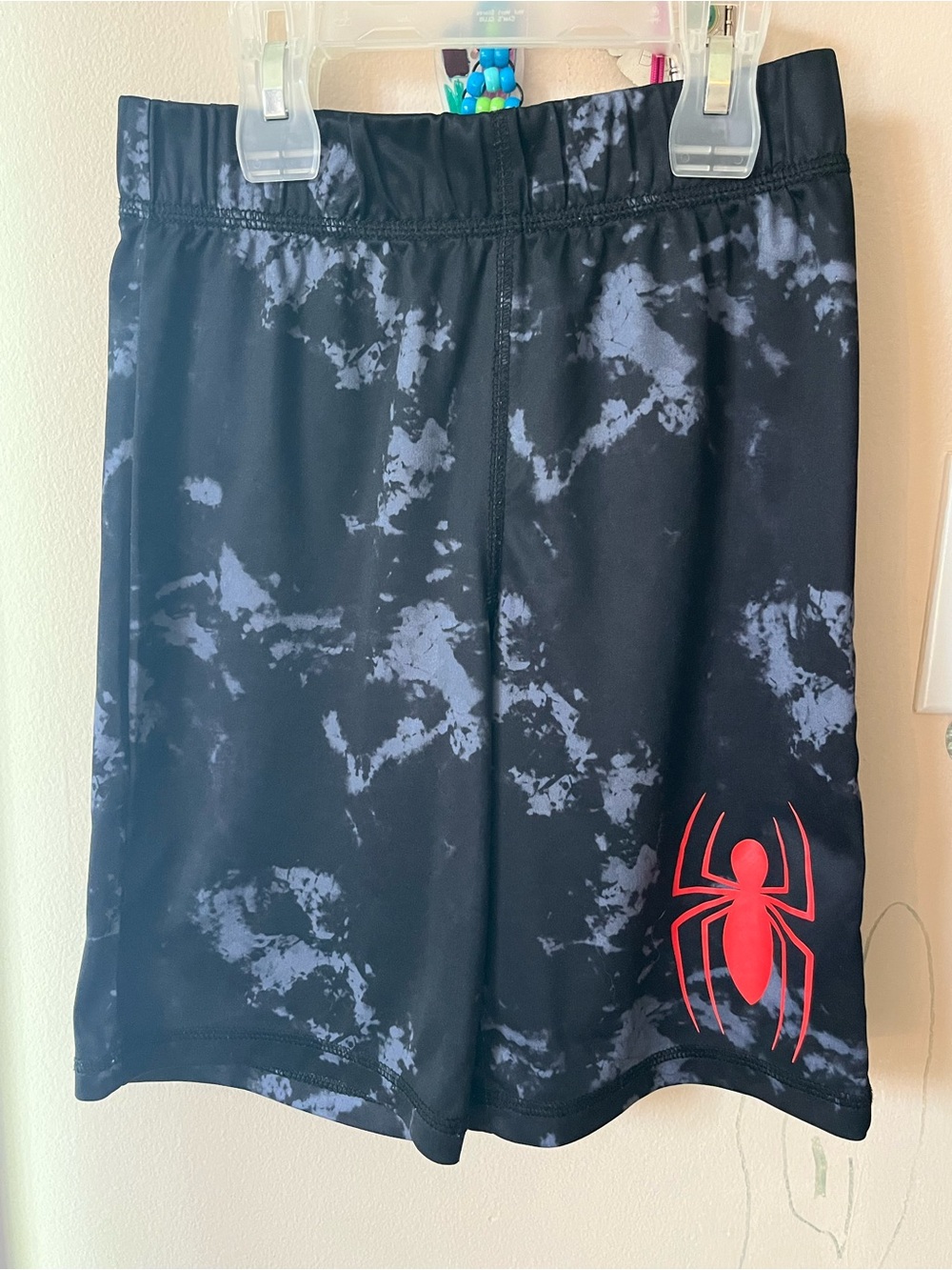 Marvel Spiderman Black Marble Swim Shorts with Red Spider Graphic from kohls